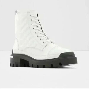Aldo Quilt White Combat  Bootie With Lug Sole Size 10 NWB